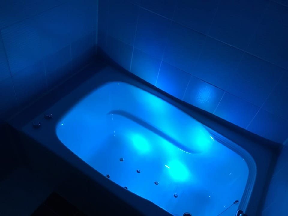 Separate tub and shower, free toiletries, hair dryer, bathrobes