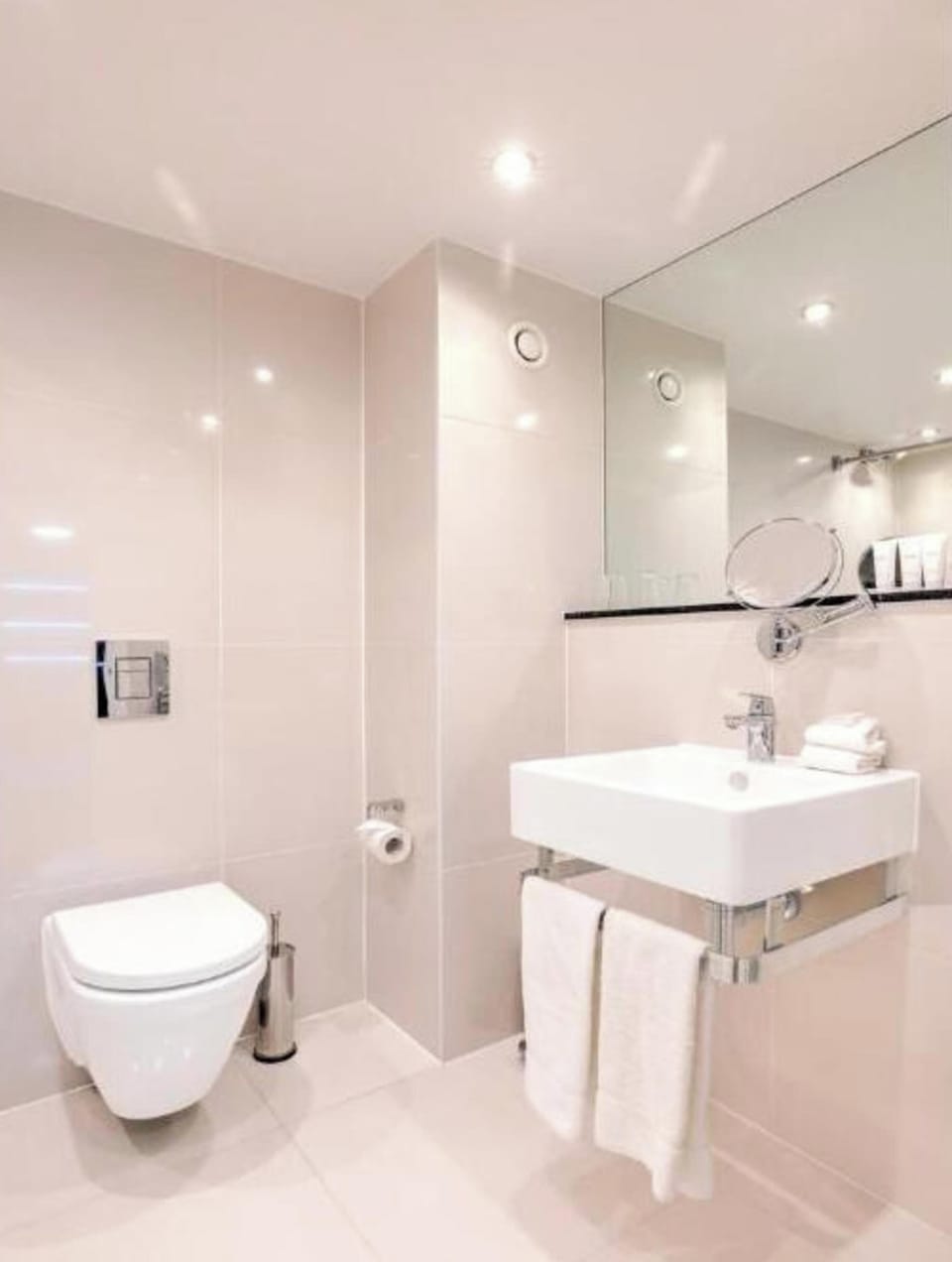 Hair dryer, towels, toilet paper