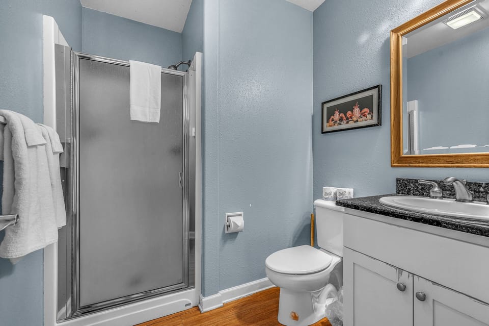 Refresh in your private bathroom with granite countertops, spacious shower, and thoughtful touches like plush towels waiting for you.