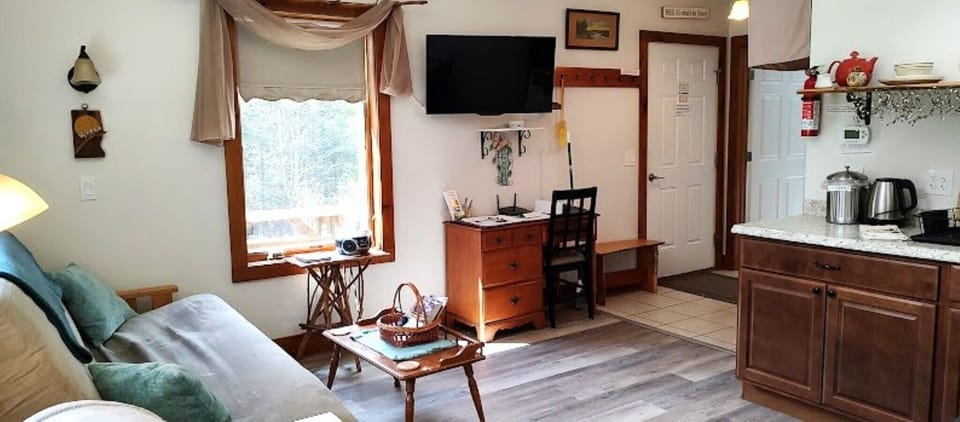 Living area with smart Roku tv with wifi and local channels.