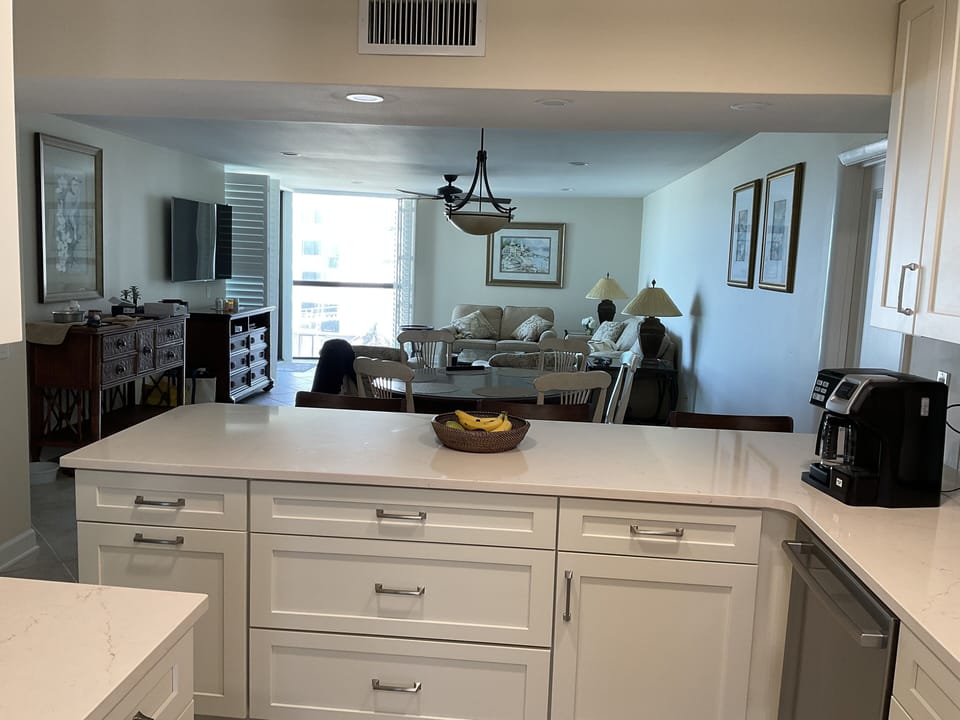 Dining and living areas as viewed from kitchen