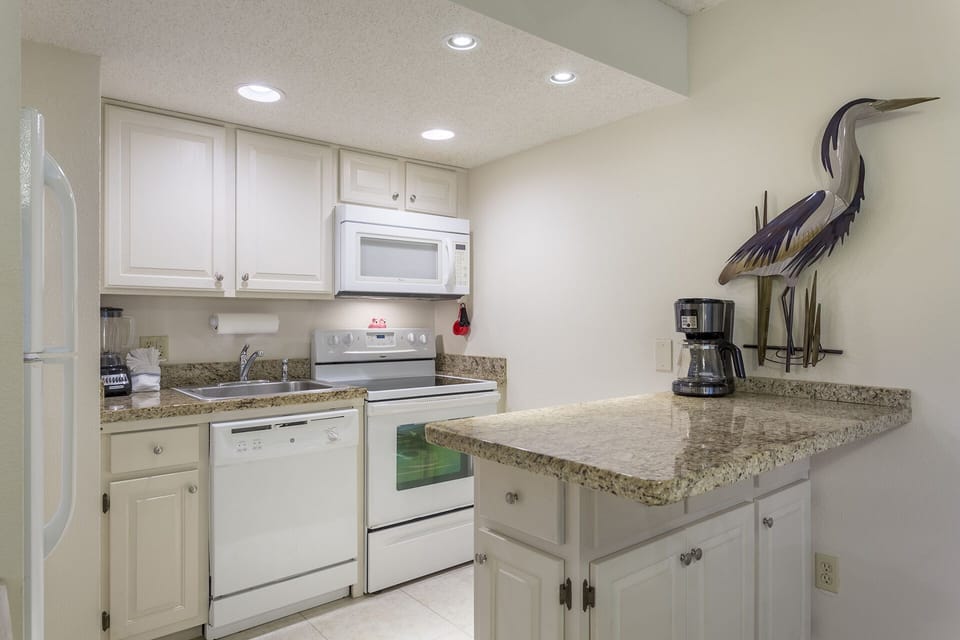 Fully stocked kitchen.