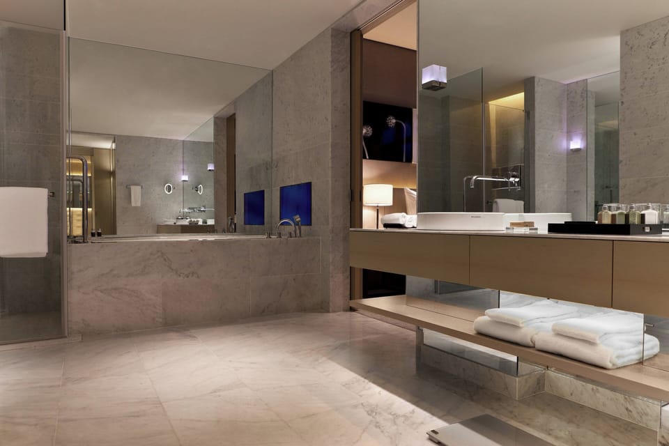 Hair dryer, bathrobes, slippers, towels