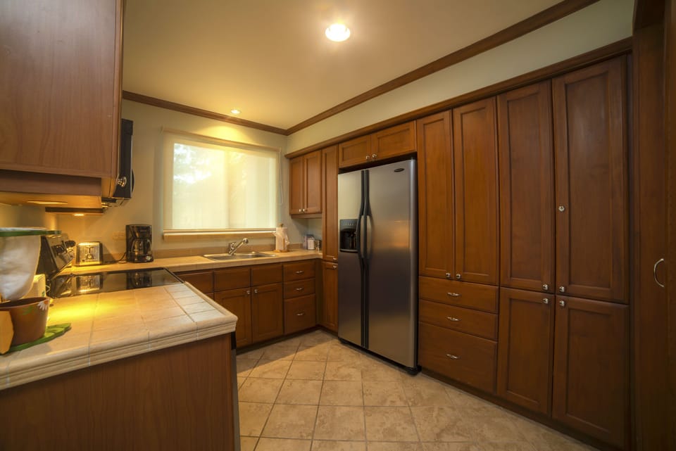 Deluxe Condo | Private kitchen | Fridge, microwave, oven, stovetop