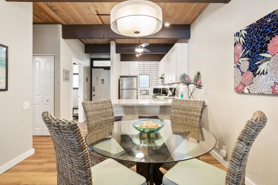 Dining table and kitchen
