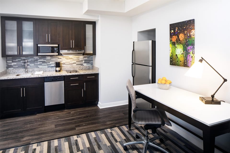 Fridge, microwave, coffee/tea maker