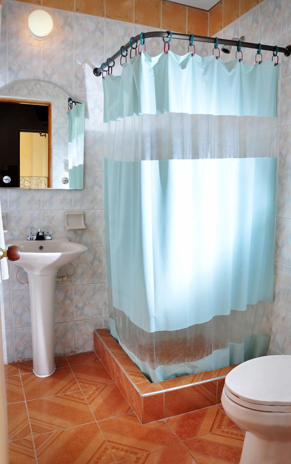 Shower, rainfall showerhead, designer toiletries