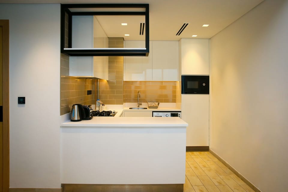 Superior Studio | Private kitchen | Full-size fridge, eco-friendly cleaning products