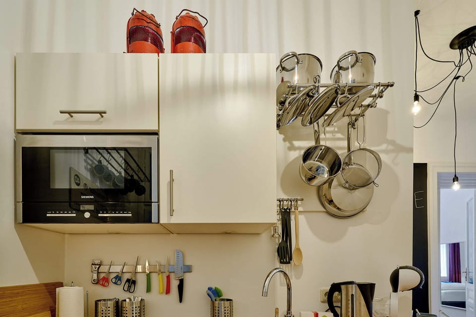 Double Room with balcony, shower, shared toilet "Koi" | Private kitchen | Fridge, microwave, stovetop, dishwasher