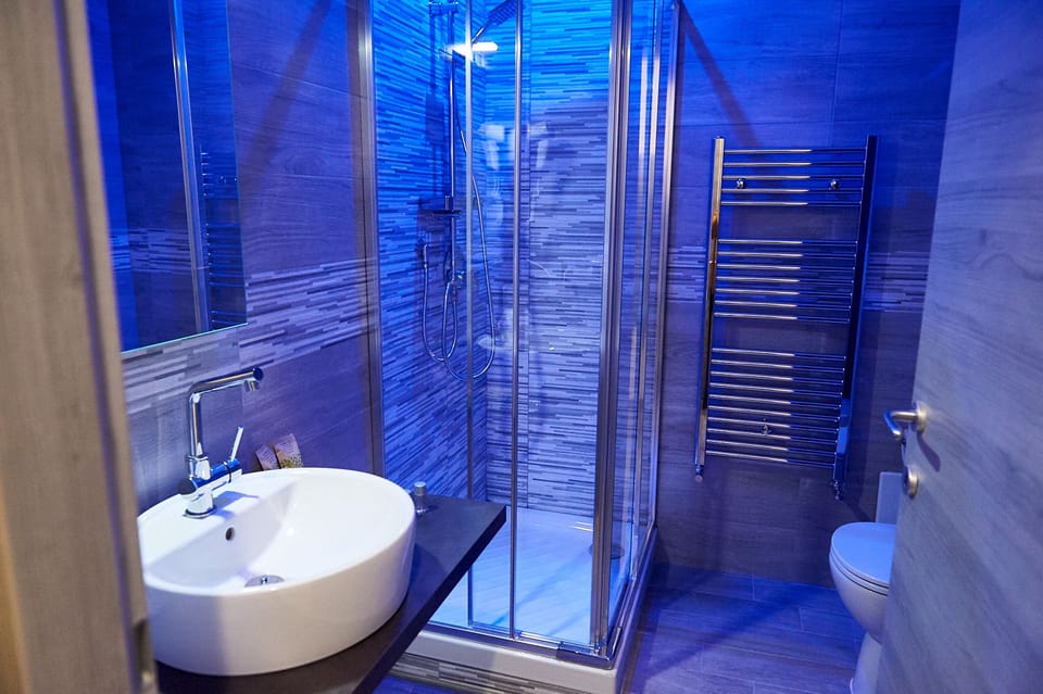 Shower, rainfall showerhead, free toiletries, bidet