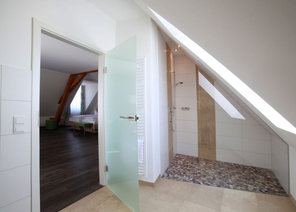 Studio | Bathroom | Shower, hair dryer, towels