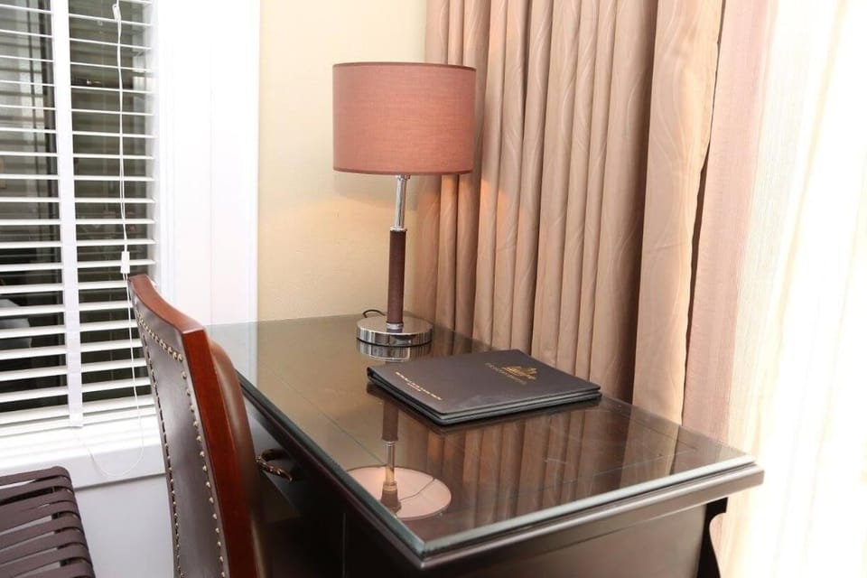In-room safe, desk, laptop workspace, blackout drapes
