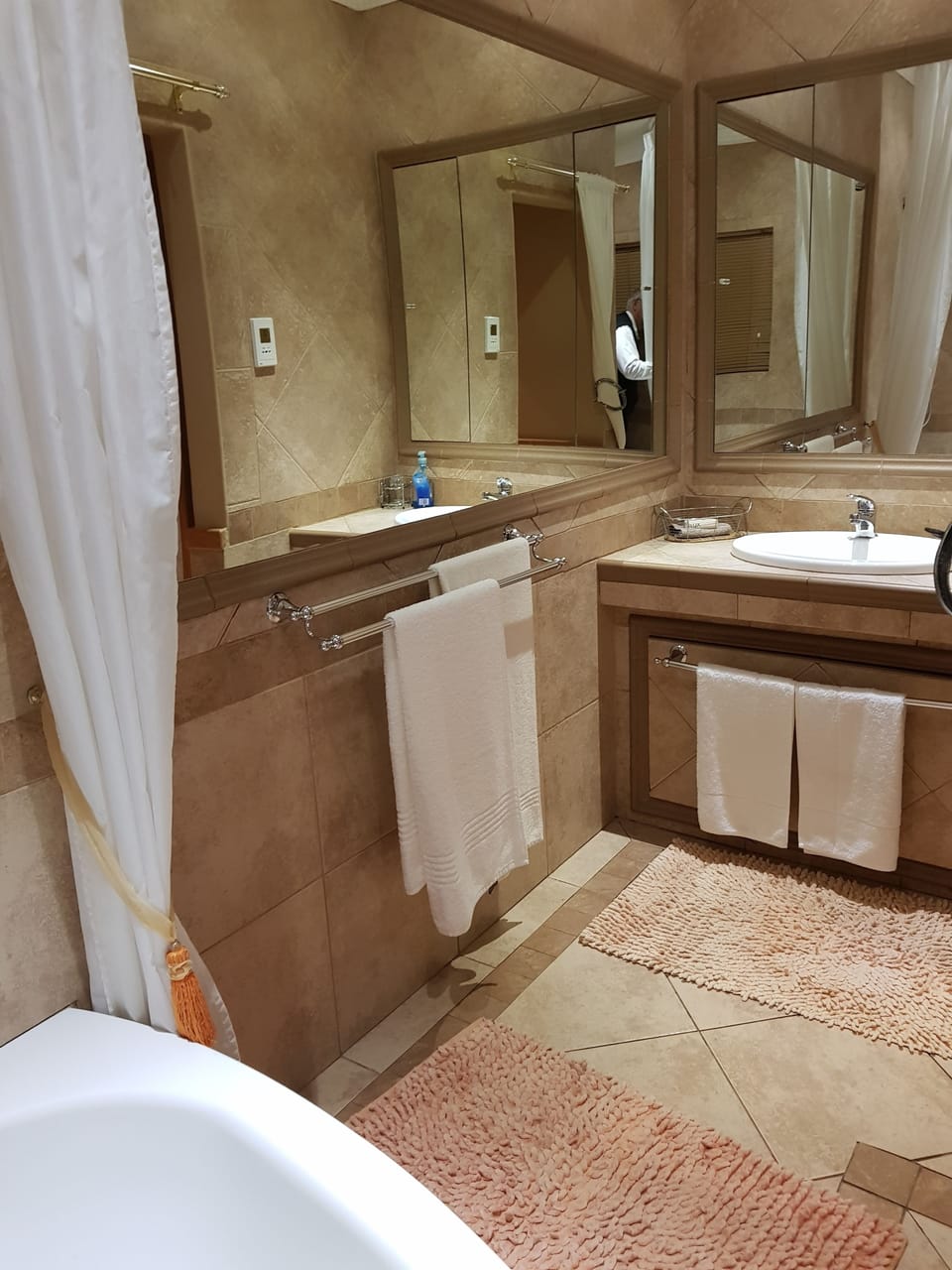 Shower, free toiletries, towels, soap