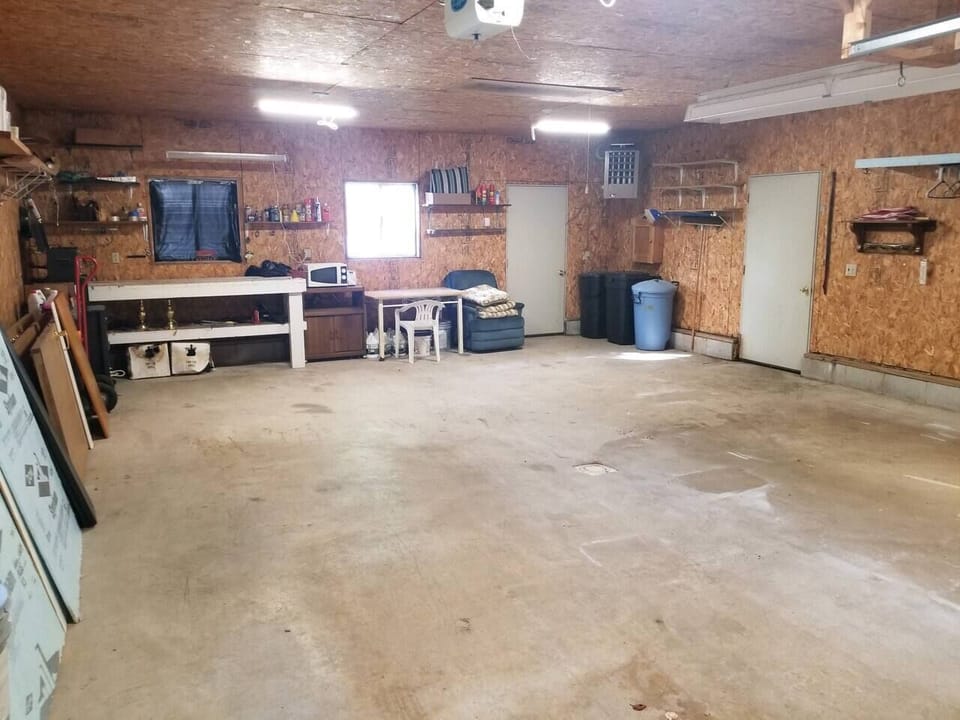 Heated 2 car garage, unit heater is in corner on the right