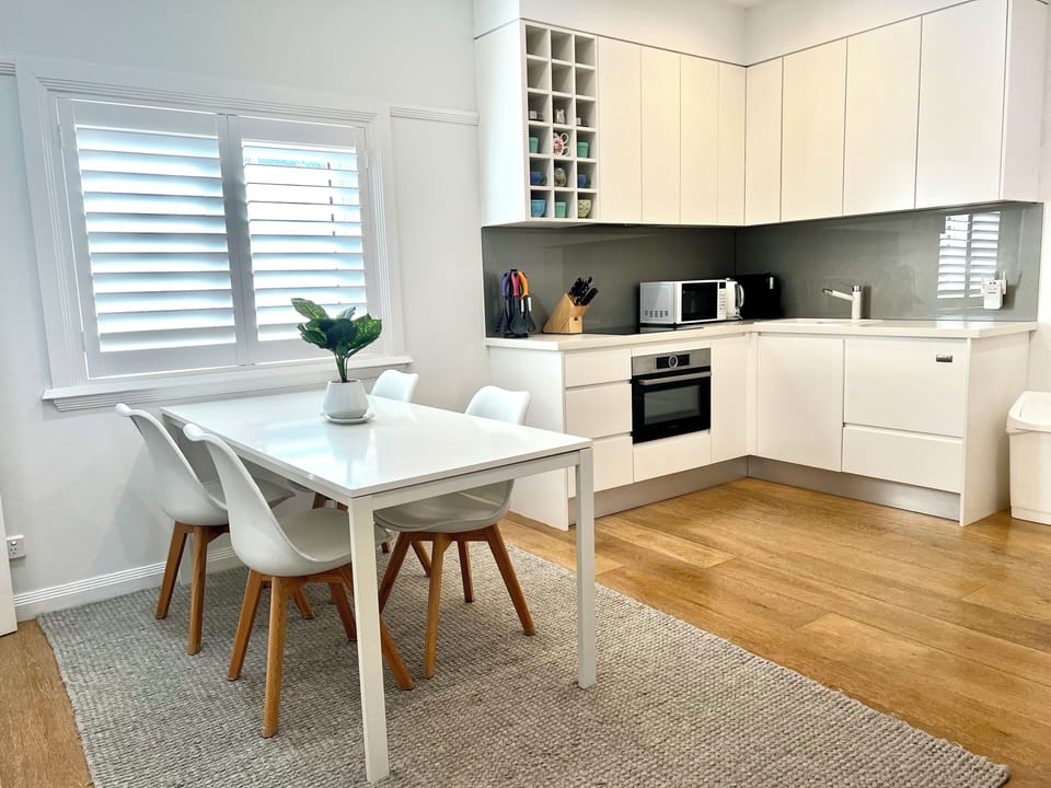 Open plan Kitchen with dishwasher, full fridge/freezer, oven, stove, dble sink