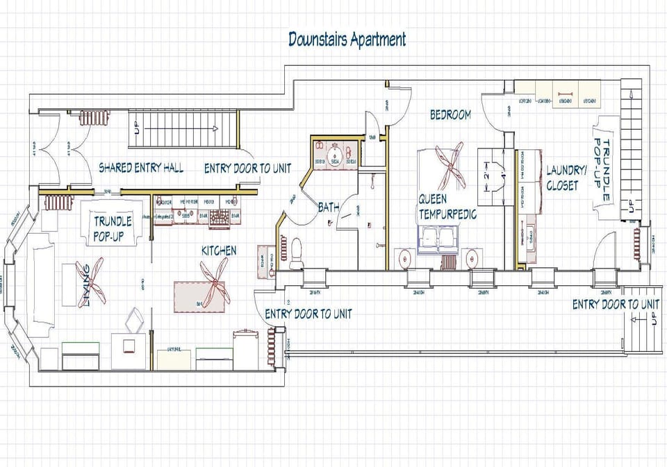 Downstairs floor plan of the row house.