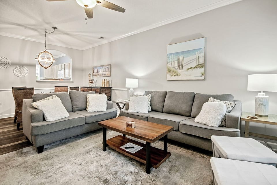 Spacious seating in the main living area; bright and airy