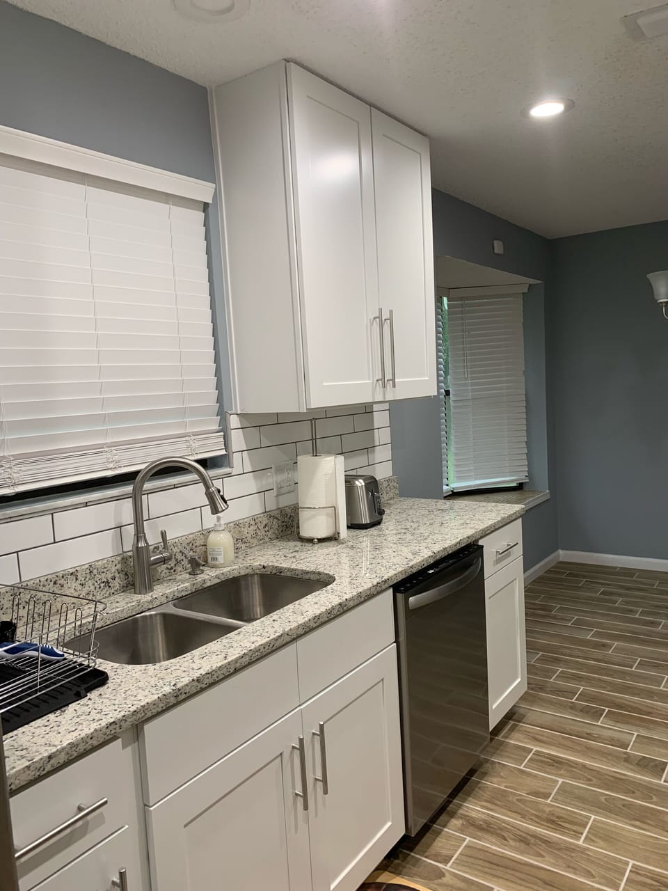 Stainless steel double sink and granite counter top