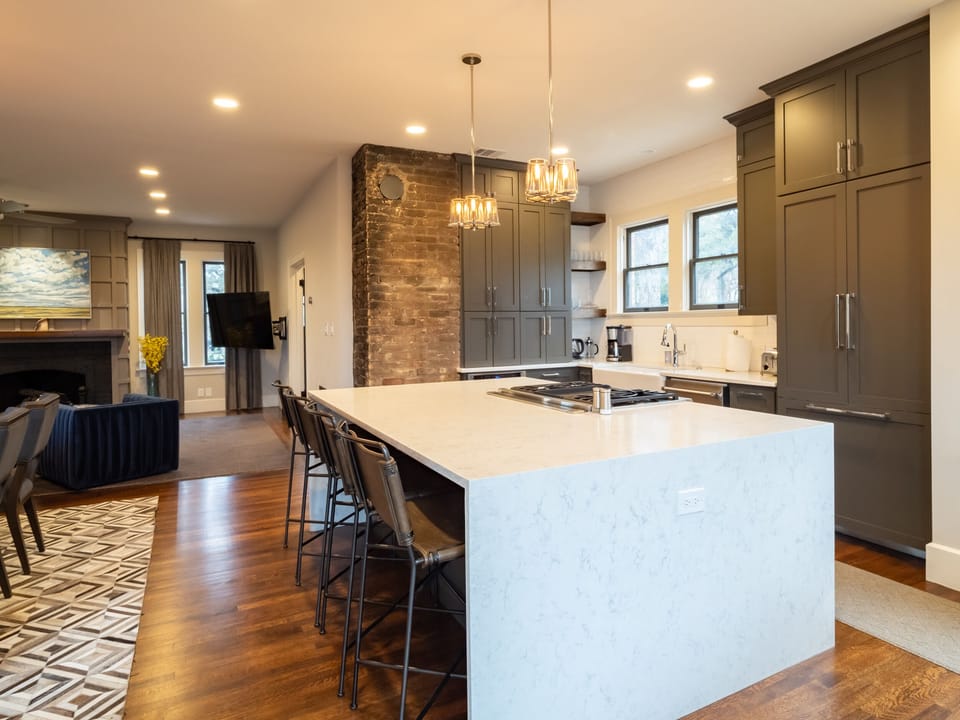 Kitchen area with bar seating