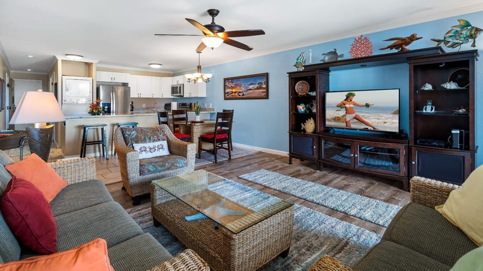 Living room area with a flat screen TV