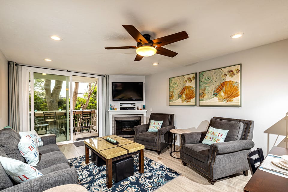 Relax in the comfortable, upscale living area after a day in the sun and surf!