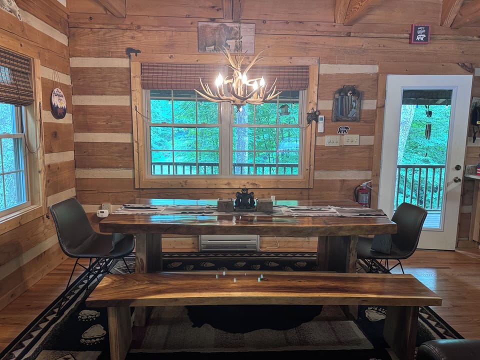 Dining room - dining table with 2 chairs only and benches