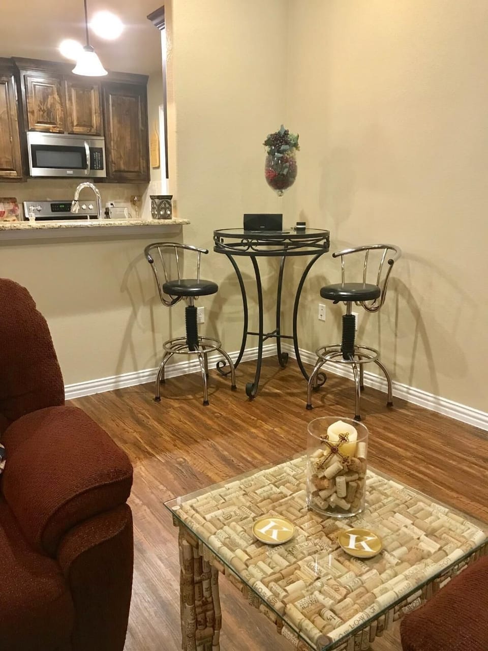 Relax at the high top table for happy hour! Complete with bluetooth speakers!