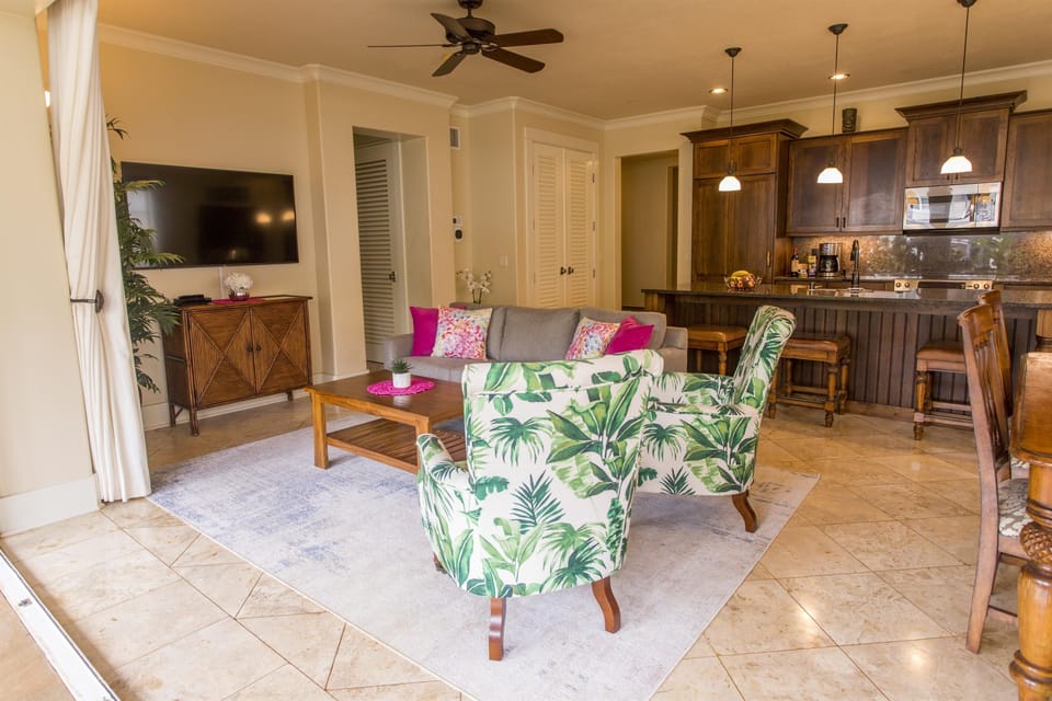 living room with 58 inch smart TV