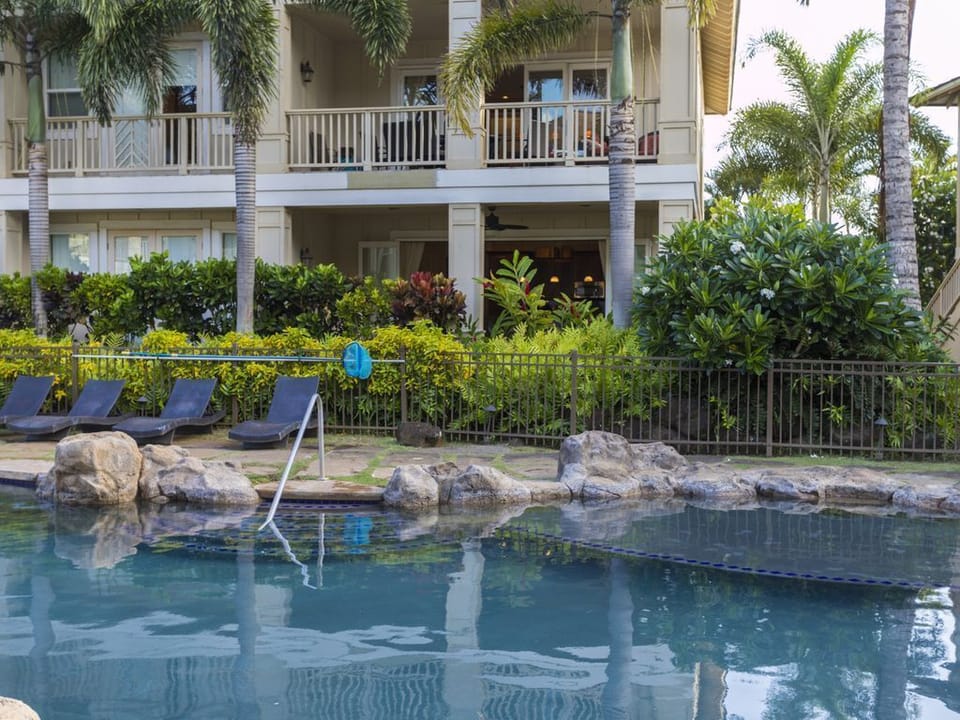 Our lanai (ground level) viewed from the pool area