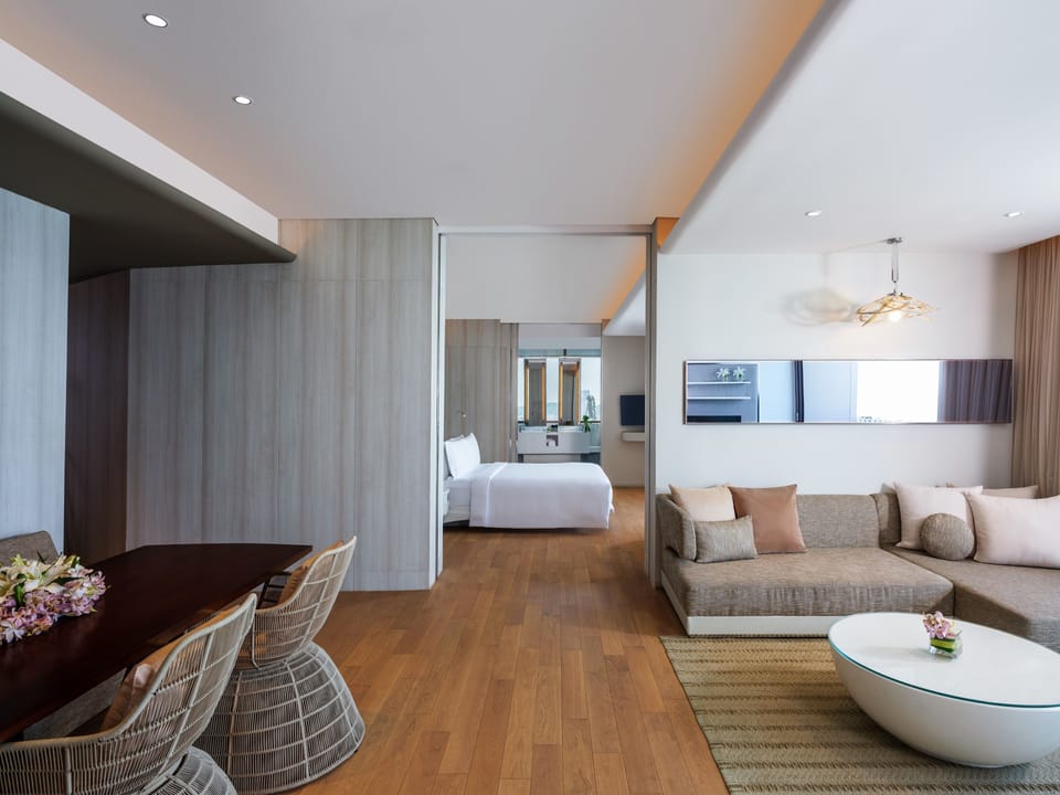 Suite, 1 King Bed, Ocean View (Prestige) | Living room | 55-inch LED TV with cable channels, TV