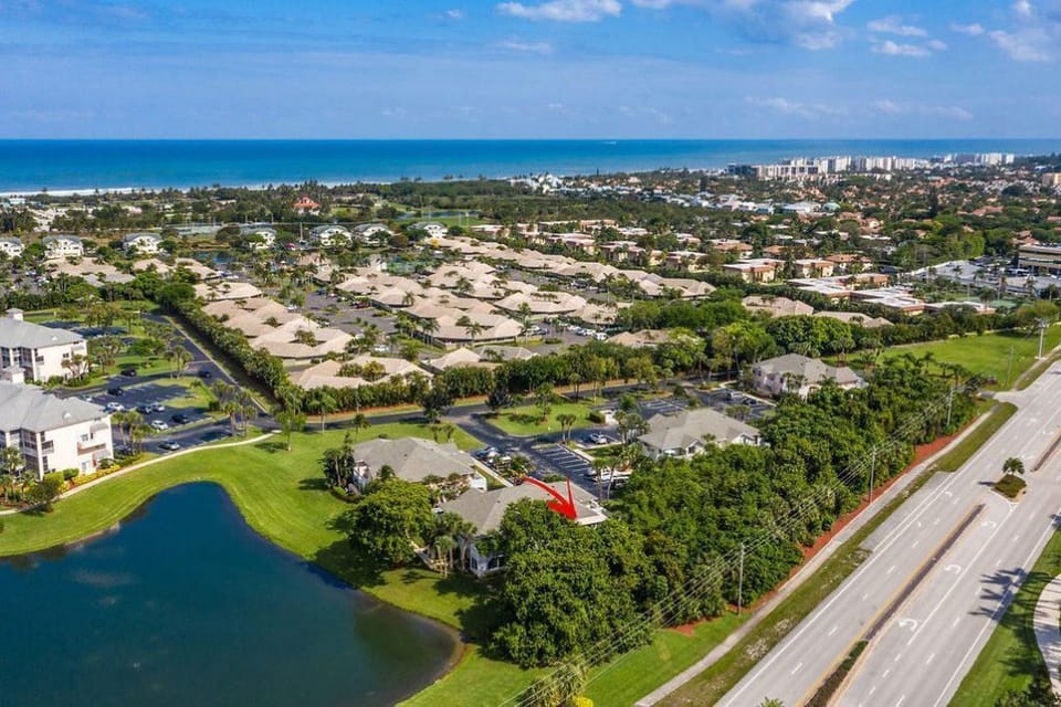 Aerial view of the 30 acre property we are located by the red arrow