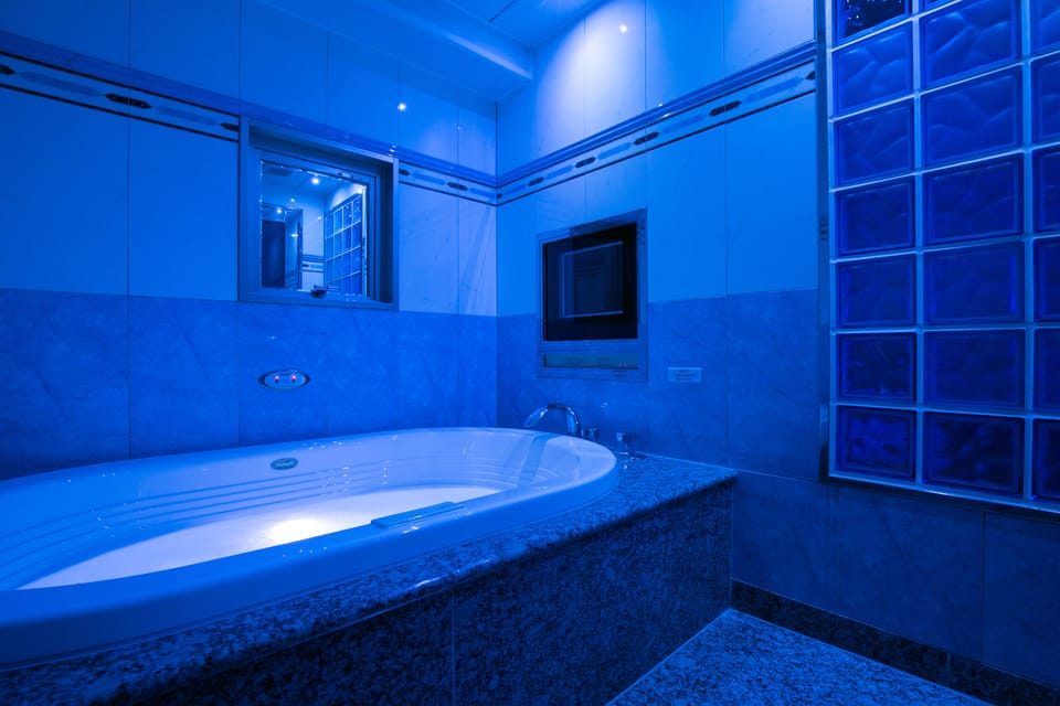 Separate tub and shower, jetted tub, free toiletries, hair dryer