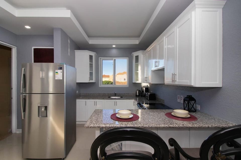 Luxury Apartment | Private kitchen | Fridge, microwave, oven, stovetop