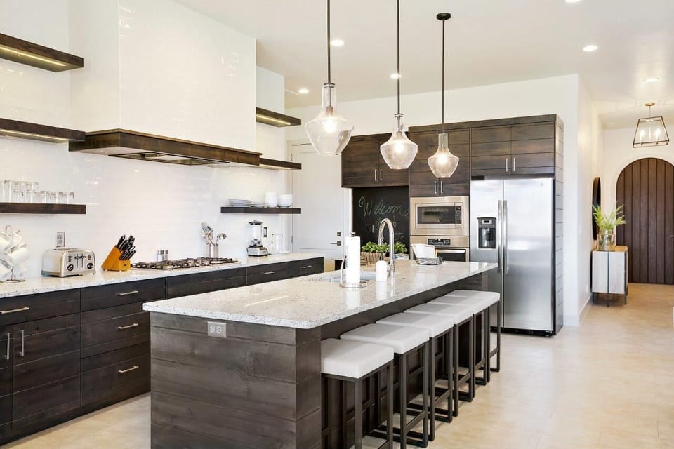 Spacious kitchen with a 6-seat island