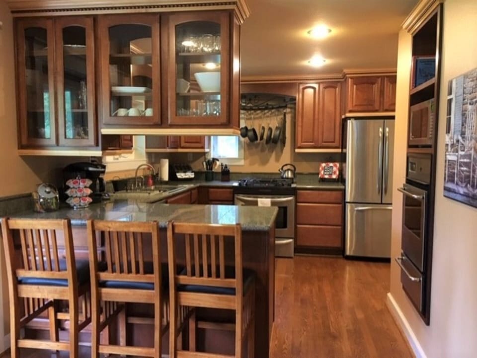 Kitchen from dining room doorway.