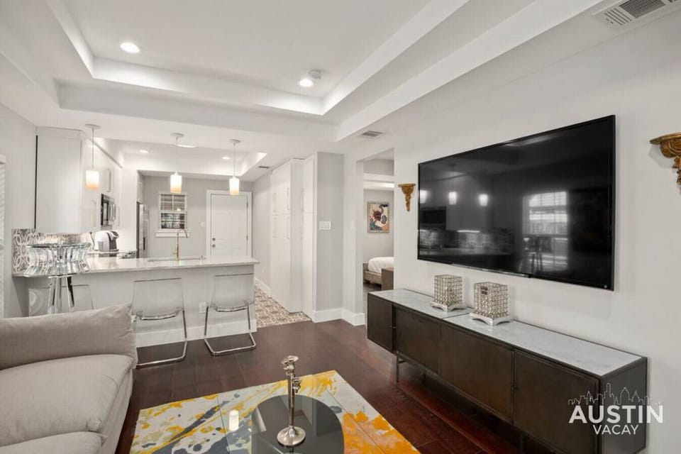 Living room with sleeper sofa and smart TV