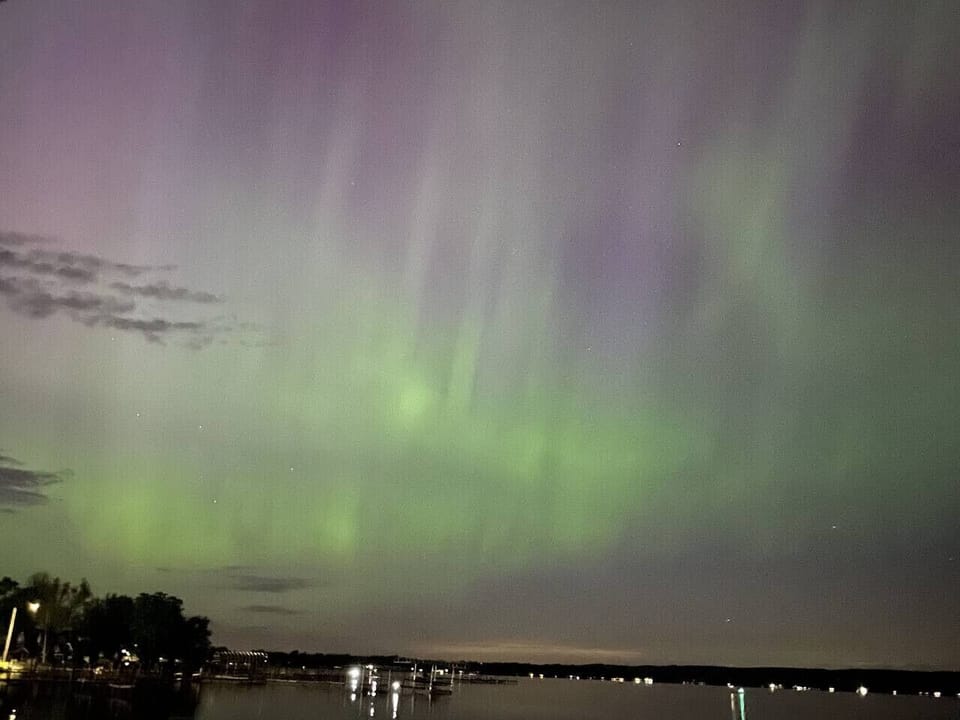 Greenish Northern Lights over Chautauqua Lake in May 2024