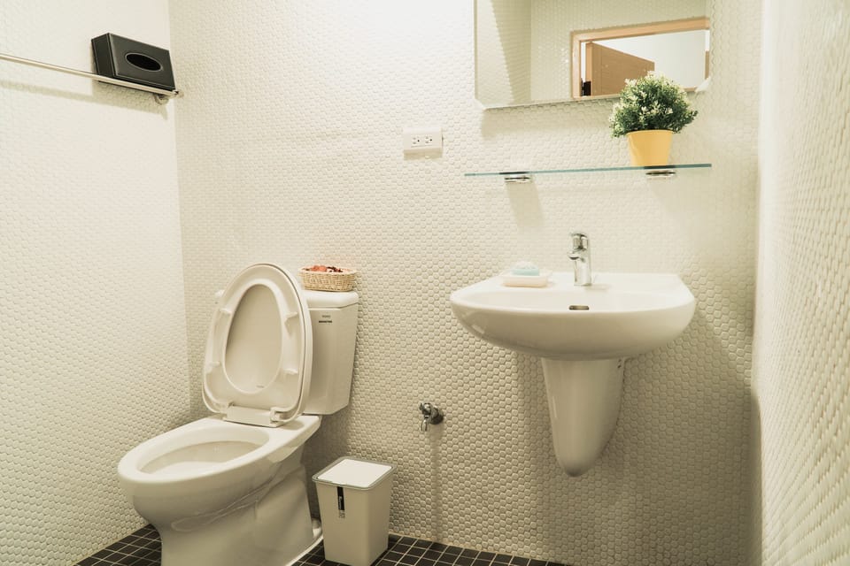 Shower, free toiletries, hair dryer, slippers