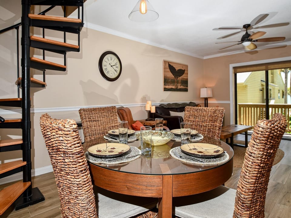 Dining table has seating for 4 guest.