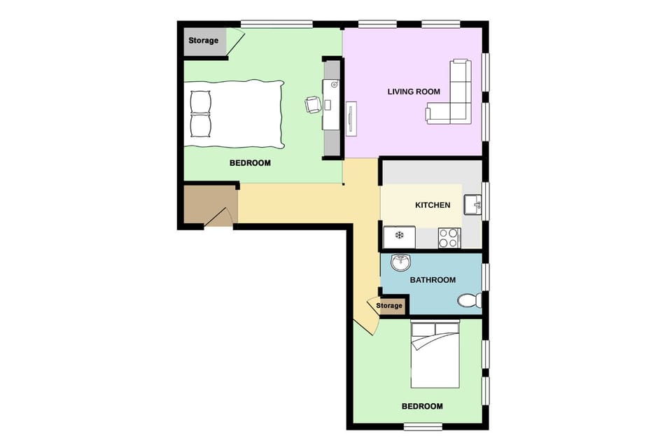 FLOOR PLAN: Our Apartment is 2-Bedroom 1-Bathroom.