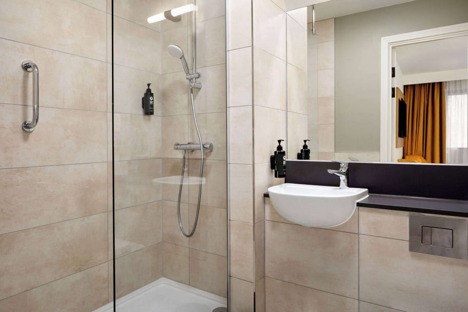 Eco-friendly toiletries, hair dryer, towels, soap