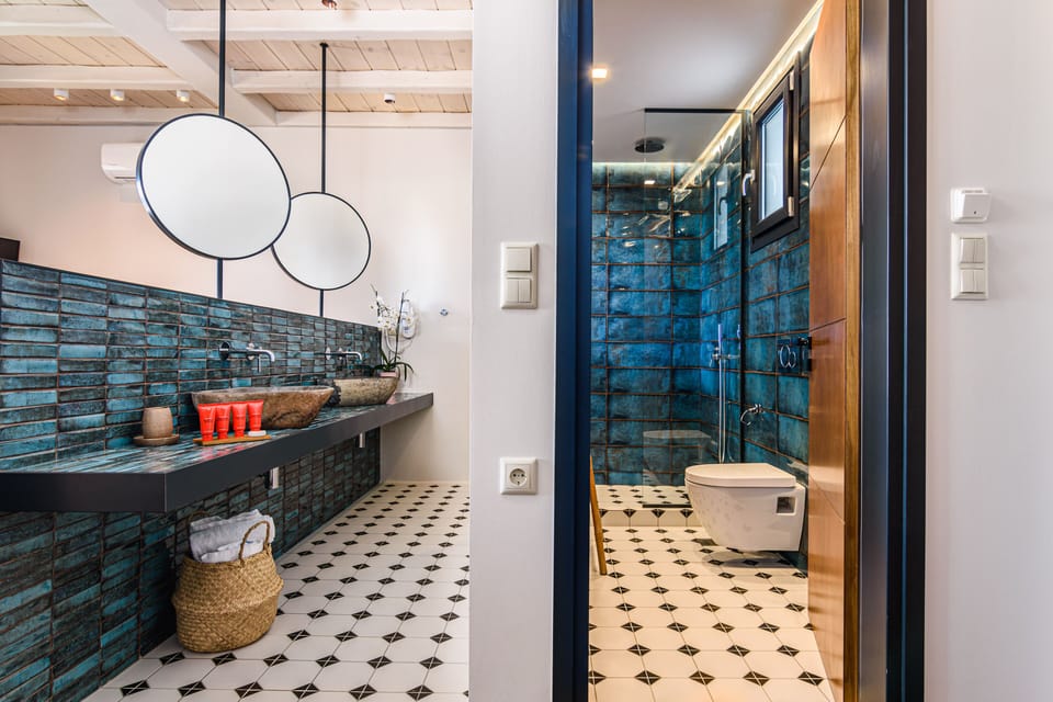 The Argan Suite with Private Pool | Bathroom | Shower, rainfall showerhead, designer toiletries, hair dryer