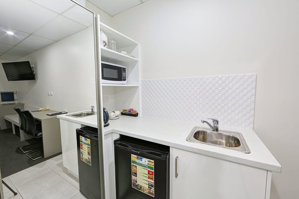 Coffee/tea maker, fridge, microwave (on request), electric kettle