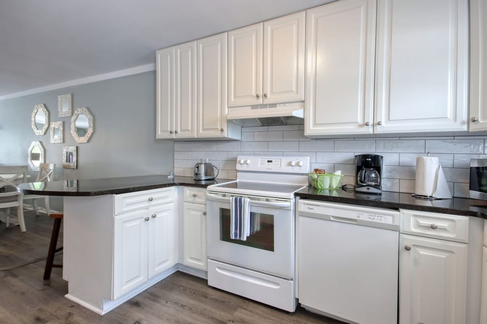 Fully stocked kitchen.