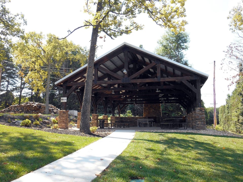 spacious pavilion with wood burning fireplace