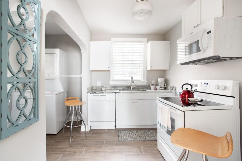 Kitchen is fully stocked with place settings for 6 plus cookware, spices & more