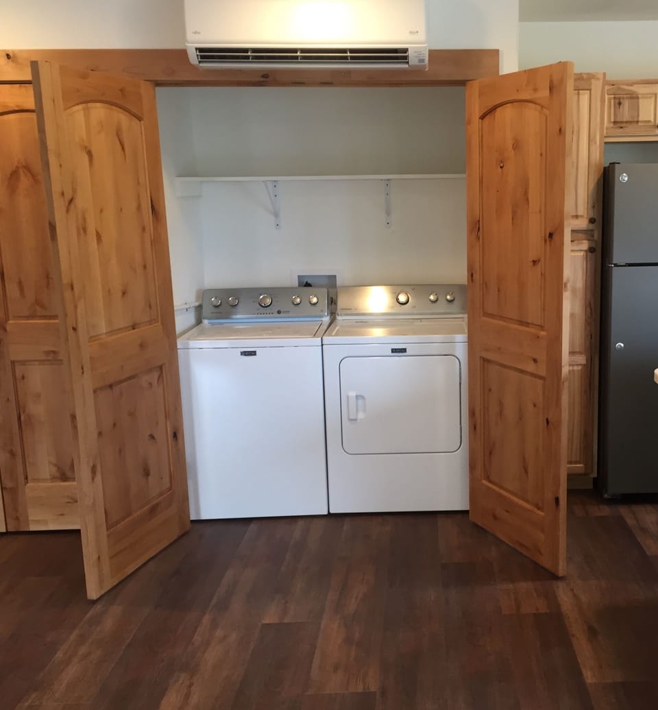 In-unit washer and dryer with laundry detergent available