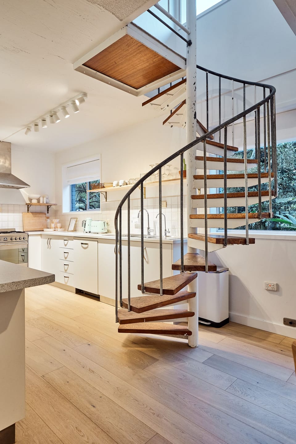 Sunset Loft | Private kitchen | Fridge, shared microwave, electric kettle, toaster