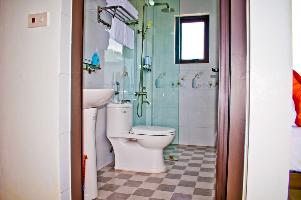 Shower, hair dryer, slippers, bidet