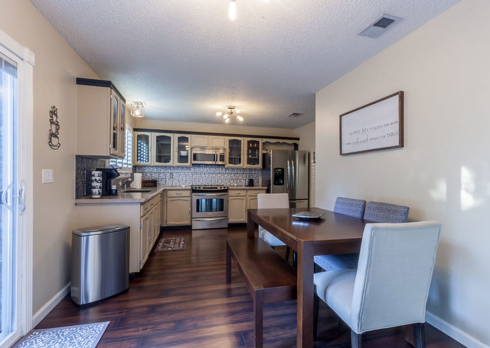 kitchen and dining room.